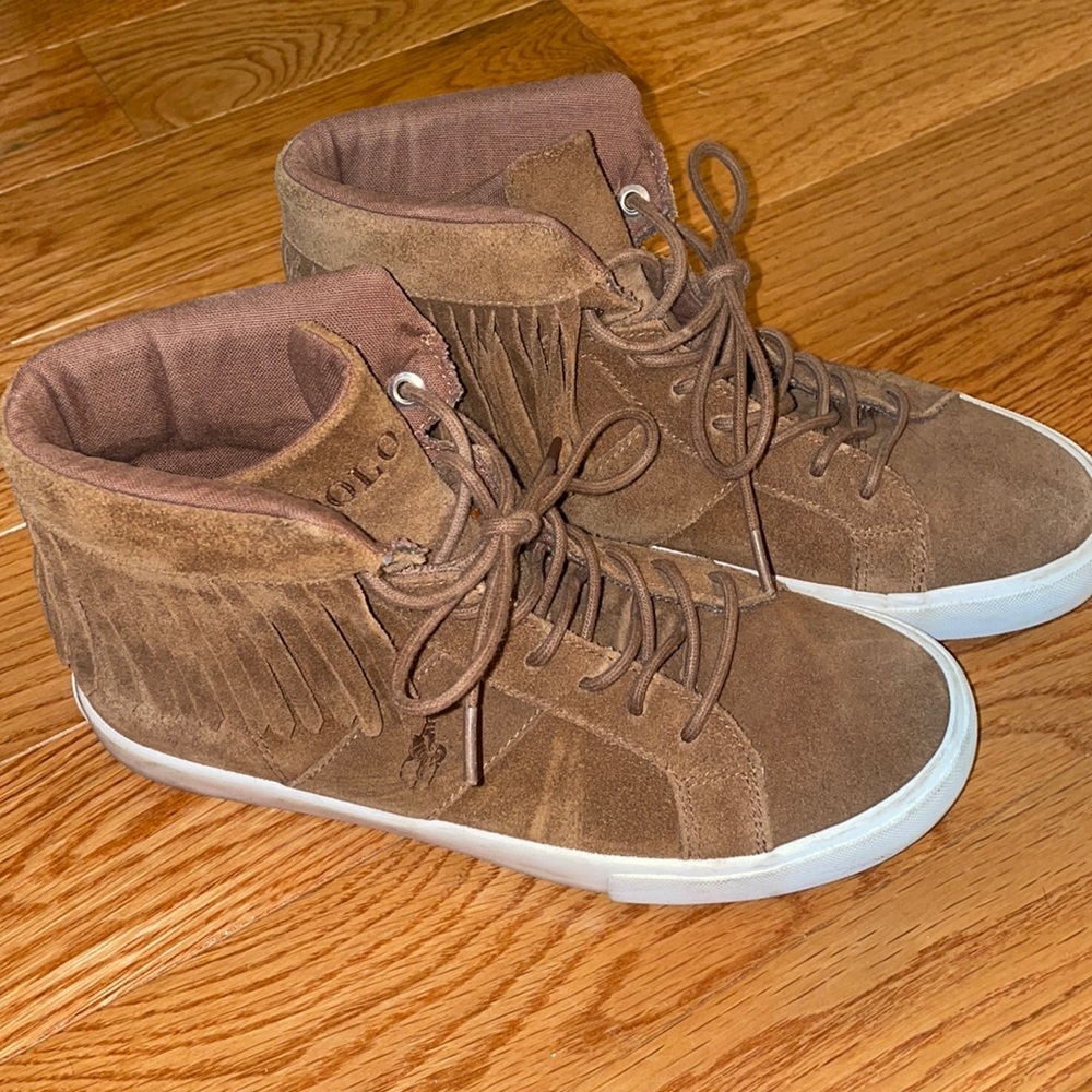 Brown Sneakers Suede Polo high top sneakers with fringe